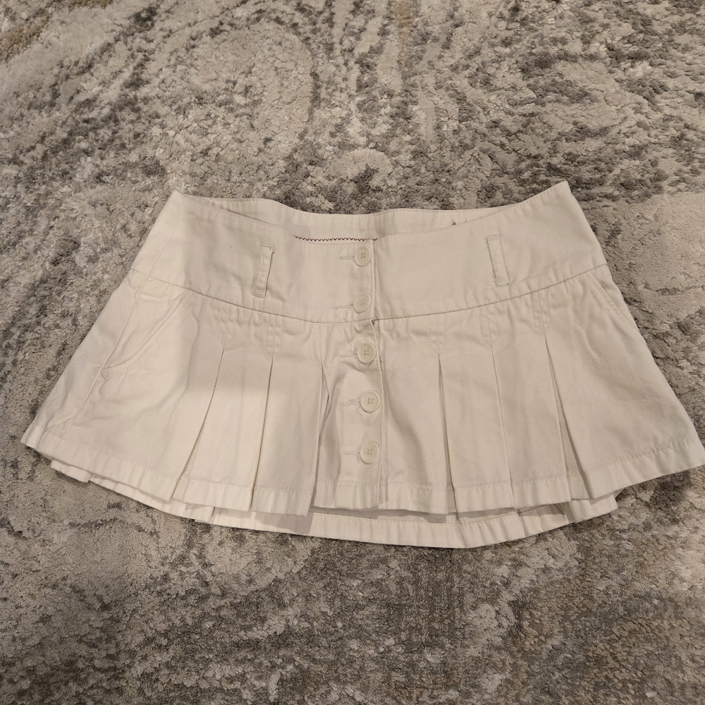 White Pleated Button-Up Skirt